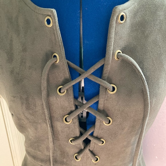 Lulu’s Lace Up Olive Green Dress - Picture 10 of 14